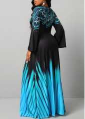 Tribal Print Breathable Blue Round Neck Maxi Dress