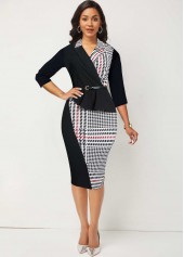 Tartan Print Midi Lapel Black Bodycon Dress
