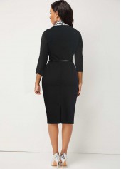 Tartan Print Midi Lapel Black Bodycon Dress