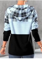 Plus Size Tartan Print Zipper Light Blue Hoodie