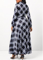 Plaid Button Black Shirt Collar Maxi Dress