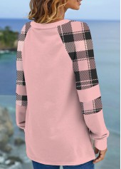 Light Pink Plus Size Split Plaid Sweatshirt