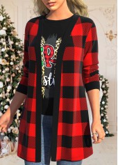 Tartan Print Long Sleeve Red Coat