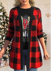 Tartan Print Long Sleeve Red Coat