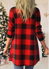 Tartan Print Long Sleeve Red Coat