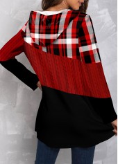 Plus Size Tartan Print Twisted Red Regular Sleeve Hoodie