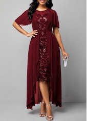 High Low Sequin Wine Red Bodycon Dress