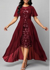 High Low Sequin Wine Red Bodycon Dress