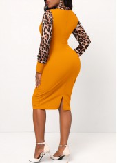 Ginger Bowknot Long Sleeve Leopard Bodycon Dress