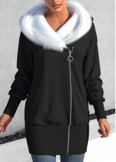 Contrast Color Asymmetry Black Long Sleeve Coat