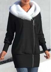 Contrast Color Asymmetry Black Long Sleeve Coat