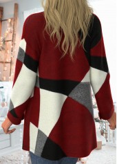 Geometric Print Pocket Wine Red Coat