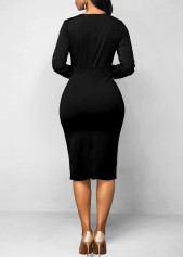 Baroque Print Patchwork Black Split Neck Bodycon Dress