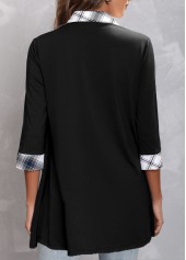 Plus Size Striped Turndown Collar 3/4 Sleeve Black Blouse