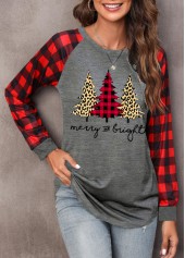 Christmas Tree Print Long Sleeve Red Sweatshirt