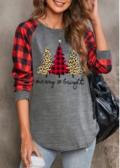 Christmas Tree Print Long Sleeve Red Sweatshirt
