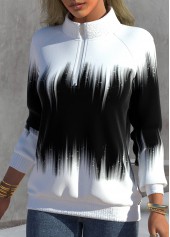 Plus Size Ombre Zipper Black High Neck Long Sleeve Sweatshirt