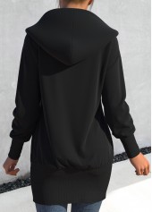 Leopard Zipper Black Hooded Long Sleeve Coat