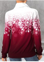 Plus Size Snowflake Print Drawstring Wine Red Christmas Sweatshirt