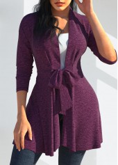 Dark Purple Plus Size Bowknot Long Sleeve Cardigan
