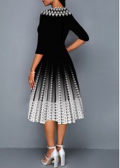 3/4 Sleeve Round Neck Black Ombre Dress