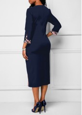Plaid 3/4 Sleeve Navy Faux Two Piece Dress