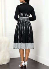 Mock Neck Geometric Print Long Sleeve Dress