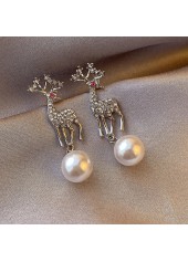 Round Design Pearl Detail Silvery White Earrings