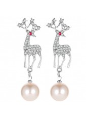 Round Design Pearl Detail Silvery White Earrings