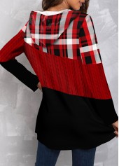 Plus Size Tartan Print Twisted Red Regular Sleeve Hoodie
