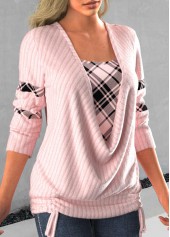 Plus Size Faux Two Piece Tie Side Light Pink Sweatshirt