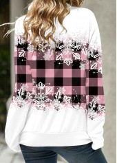 Plus Size Snowflake Print Drawstring Pink Cowl Neck Sweatshirt