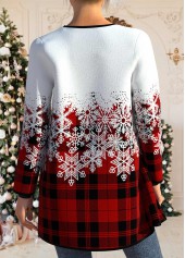 Plus Size Snowflake Print Button Red Round Neck Coat