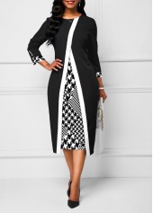 Houndstooth Print Black Faux Two Piece Dress