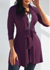 Dark Purple Plus Size Bowknot Long Sleeve Cardigan