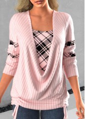 Plus Size Faux Two Piece Tie Side Light Pink Sweatshirt