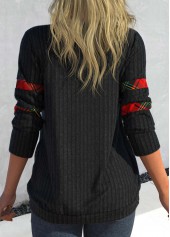 Plus Size Tie Side Plaid Black Faux Two Piece Sweatshirt