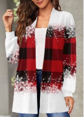 Plaid Red Christmas Long Sleeve Coat
