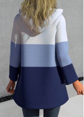Plus Size Blue Hooded Long Sleeve Patchwork Jacket