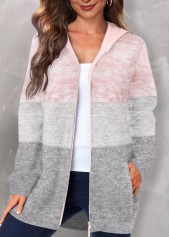 Plus Size Pink Hooded Patchwork Long Sleeve Coat