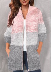 Plus Size Pink Hooded Patchwork Long Sleeve Coat