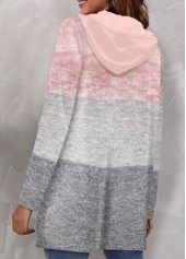 Plus Size Pink Hooded Patchwork Long Sleeve Coat