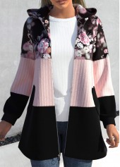 Zipper Closure Light Pink Floral Print Jacket