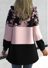 Zipper Closure Light Pink Floral Print Jacket