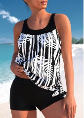 Leaf Print Tie White Tankini Top-No Bottom