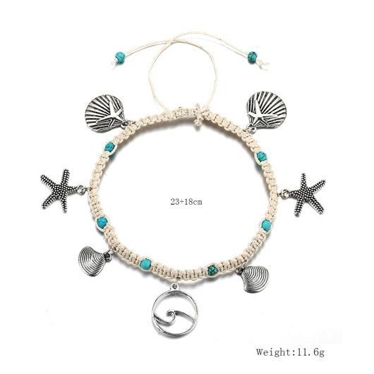 Silver Metal Turquoise Seashell Design Anklet
