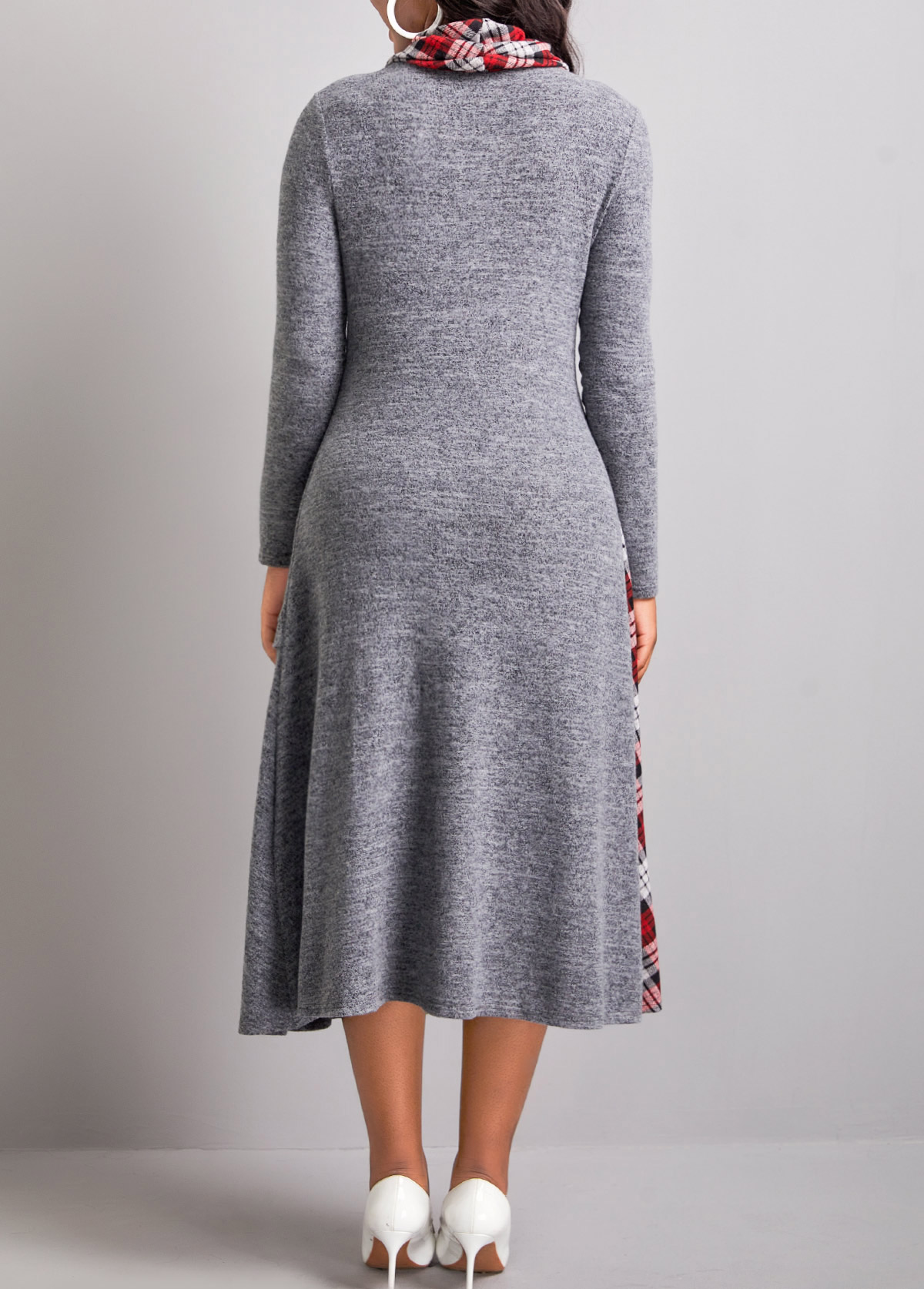 Tartan Print Button Dark Grey Dress