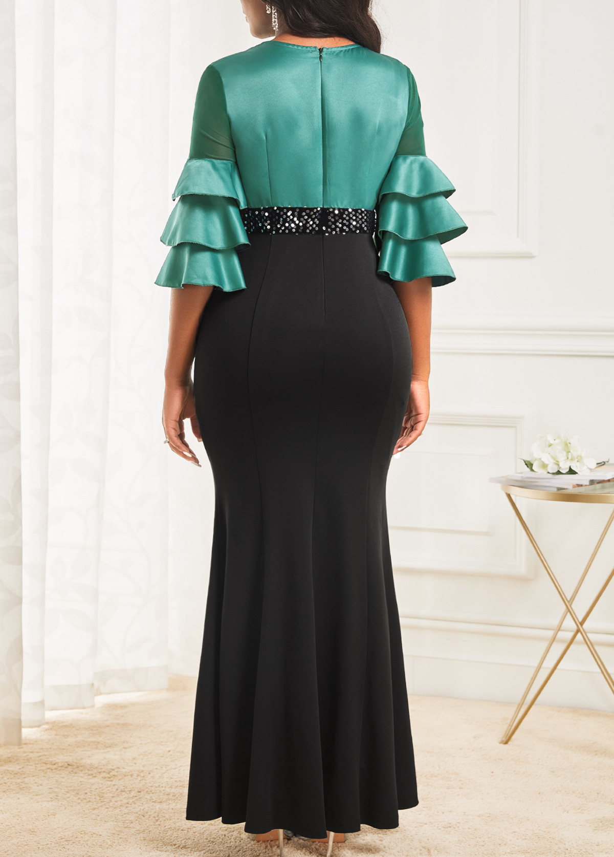 Sequin Contrast Shinning Black Maxi Dress