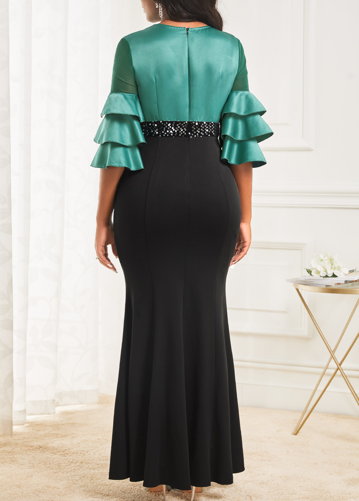 Sequin Contrast Shinning Black Maxi Dress