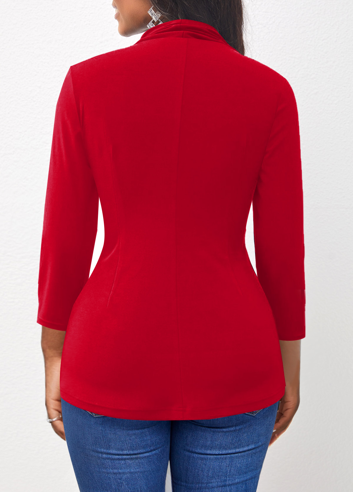 Twist Front 3/4 Sleeve Red T Shirt